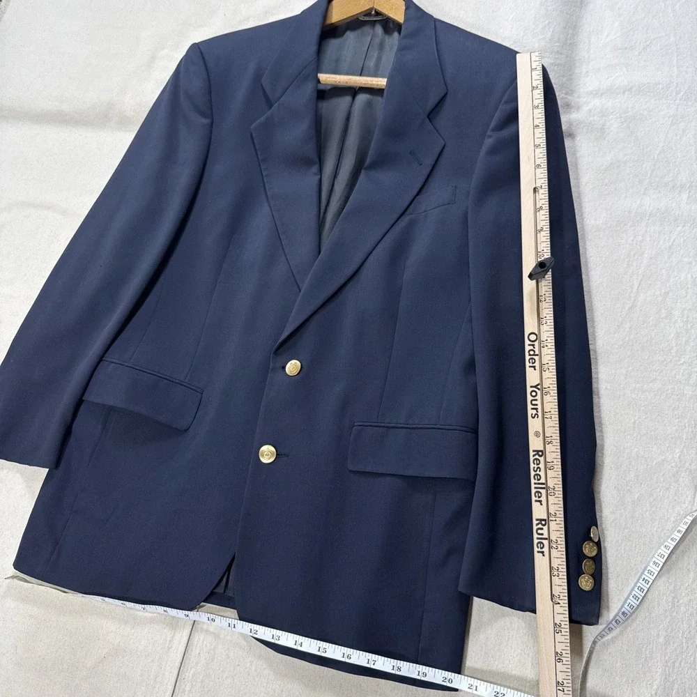 Vtg USA Made Christian Dior 42 Navy Blue Gold Button Blazer Jacket Sport Coat